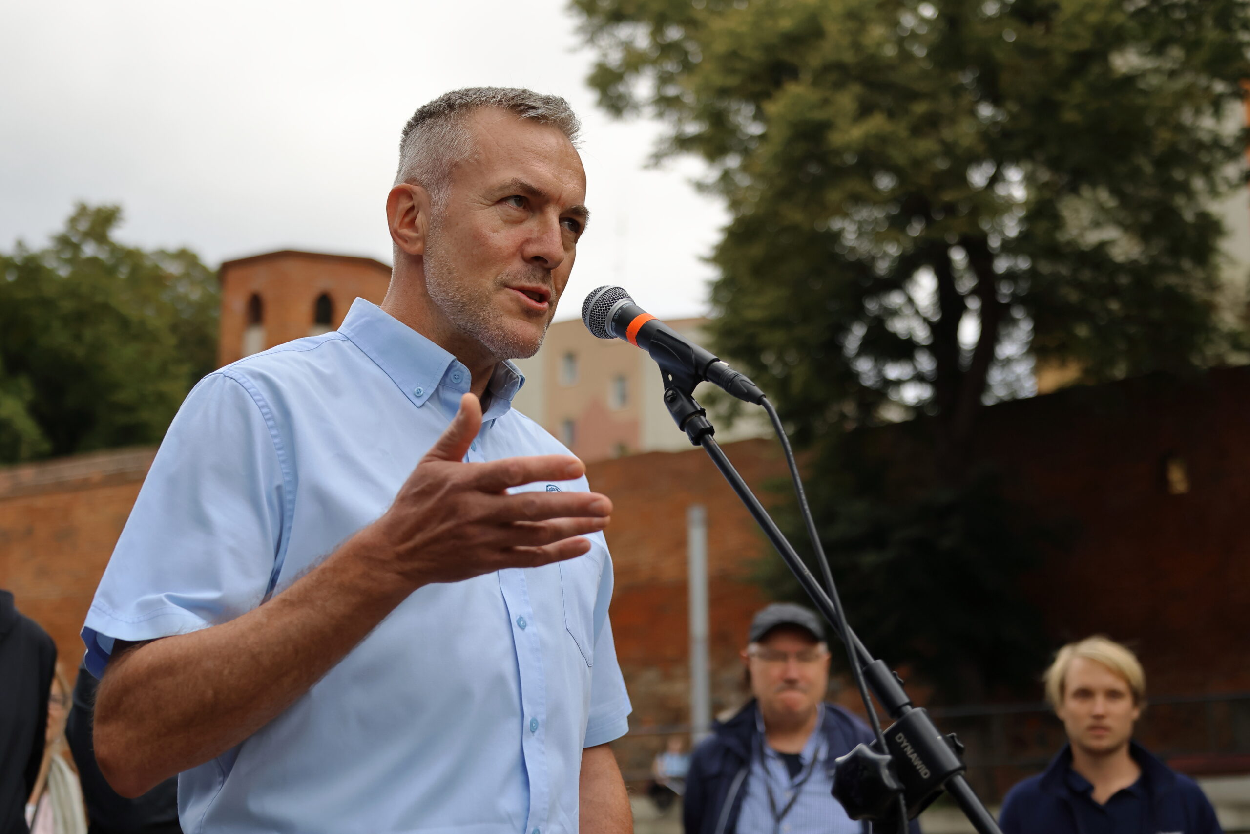 Rafał Pender from the Polish Angling Association (PZW) during the opening ceremony, presenting the PZW Breeding and Stocking Centre in Goleniów.