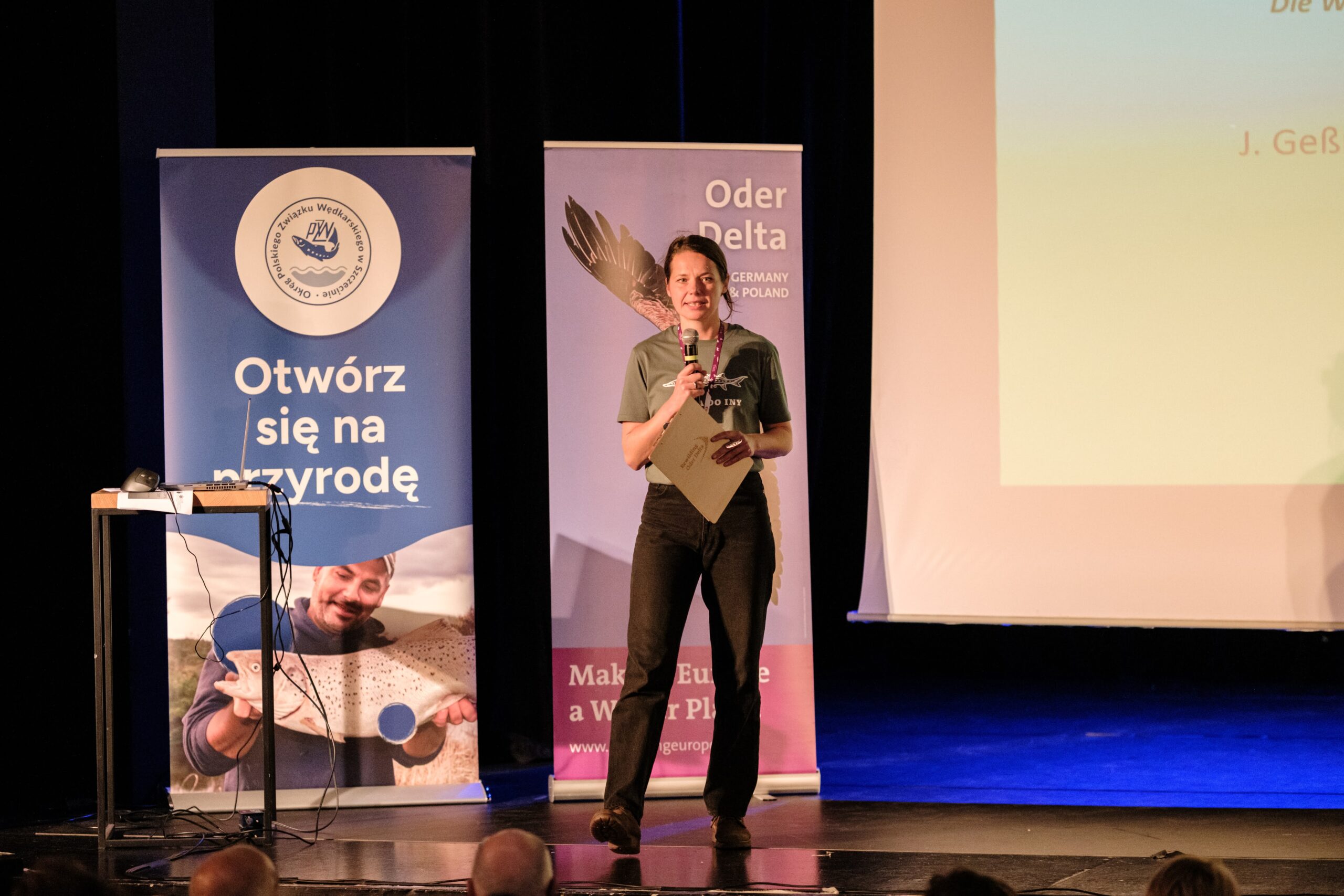 Rewiling Oder Deltas Communication Officer, Alana Zubritz, opening the lectures at the Goleniów Cultural Centre